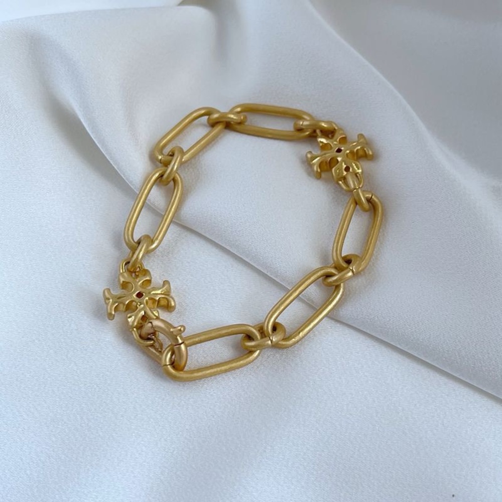 Tory Burch Gold Chain Bracelet with Cross Charms